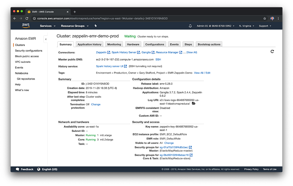 screenshot of Amazon EMR
